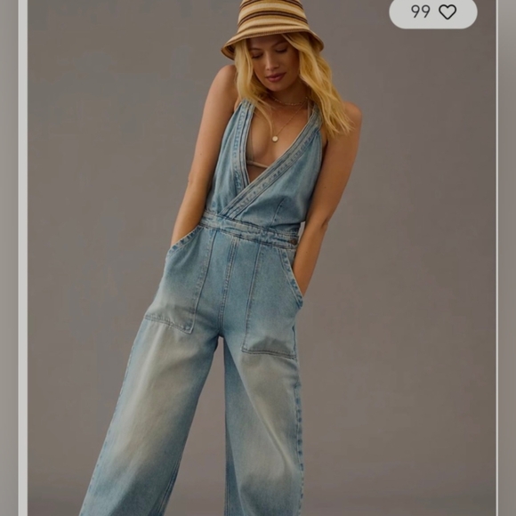 NWT Anthropologie ETICA Denim Emel Carpenter Jumpsuit Denim Small - Picture 5 of 11